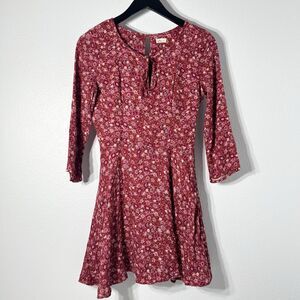 Hollister Dress Sz 5 Maroon Floral Skater Y2K Cottage Flare Baby Doll Juniors